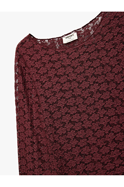 Koton Long Sleeve Crew Neck Lace Crop Blouse