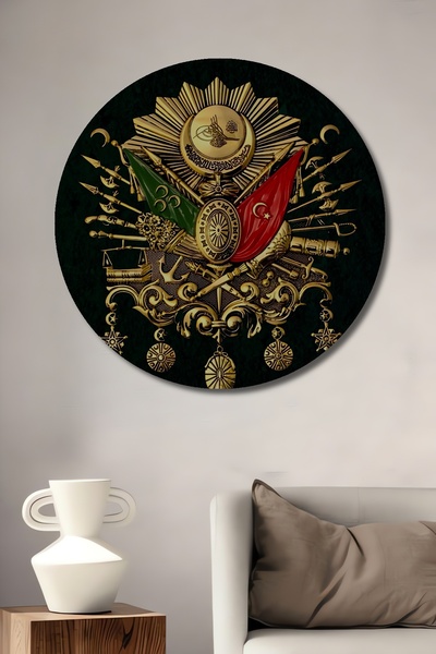 Teona Ahşap Osmanlı Sancağı Yağlı Boya Görünümlü Ahşap Dekoratif Tablo Yuvarlak Tablo