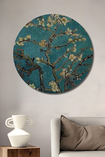 Teona Ahşap Van Gogh Badem Çiçekleri Yağlı Boya Görünümlü Ahşap Dekoratif Tab...