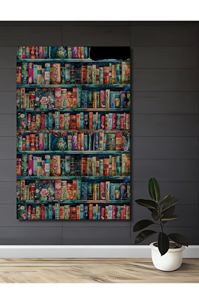 Teona Ahşap Kitaplıkta Yağlı Boya Görünümlü Bohem Sanat Ahşap Dekoratif Tablo...