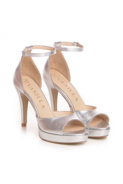 Vanilla Days Sandale Oslo argintii cu toc mic, piele naturală, design elegant