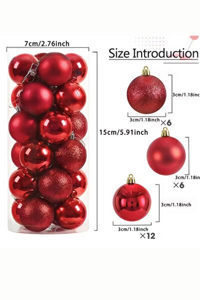 Trade Bazaar 24 Adet 3 cm Kırmızı & Altın Noel Ağacı Süs Topu Seti | Mini Pla...
