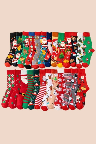 Trade Bazaar Ciorapi de Crăciun unisex |   Șosete cu model Moș Crăciun, elan sau om de zăpadă (1 pereche) – aleatoriu Mo