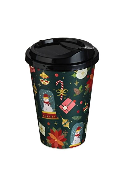 OEM Plastic Christmas Cup, Green, 500 ml, Black Lid