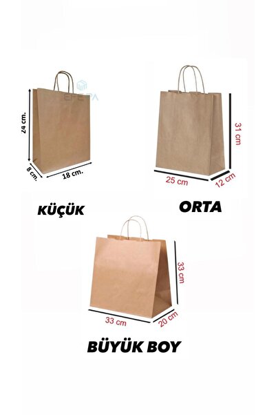 figanlar ambalaj 3 BOY 3 adet Kraft büküm saplı küçük, orta, Büyük boy hediye poşeti karton çanta