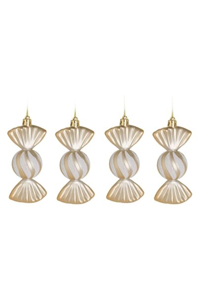 OEM Christmas ornaments candy beige with iridescent glitter 12cm - 4 pcs