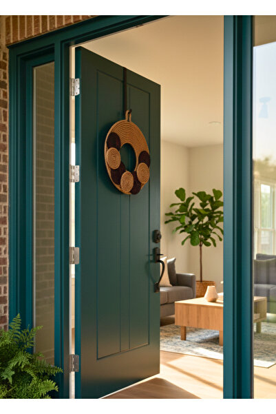 HomeTurko Handmade Jute Door Ornament Wall Decor Bohemian Rustic Style Door Wreath Natural Material 45 cm