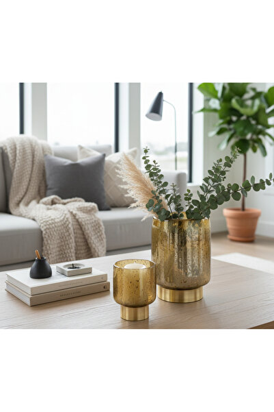 PINALE ART El Yapımı Lüks Cam Obje Şamdan Mumluk 13x13x15 cm