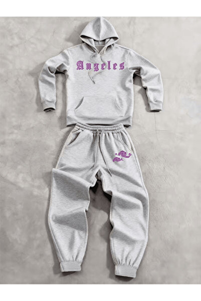 LAVİTTA Oversized Hoodie and Jogger Set with the Words'Angeles' Written on It