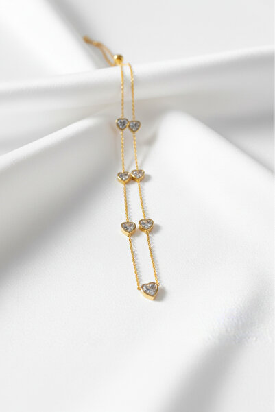 özgül takı ve tasarım Stainless Steel Gold Color Zircon Stone Heart Women's Necklace