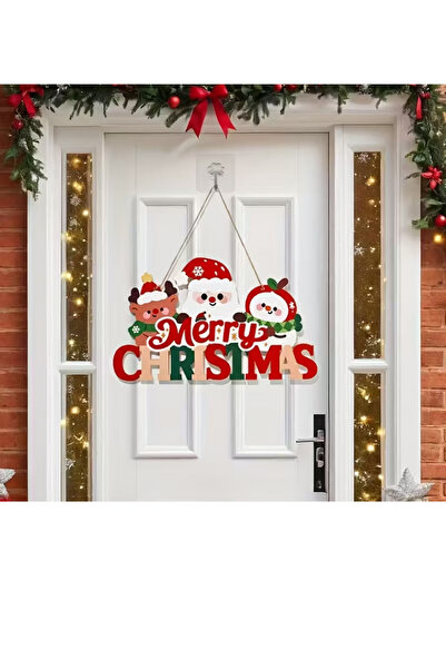 Trade Bazaar Wooden Door Ornament with Santa Claus and Merry Christmas Sign | 20X15 cm 2D Flat Christmas Decor (1 Piece)
