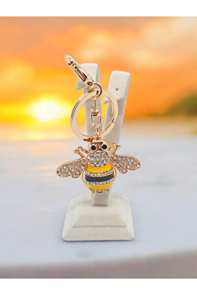 Tokkal سلسلة مفاتيح على شكل نحلة مرصعة بحجر الزركون اللامع – تمثال معدني متأل...