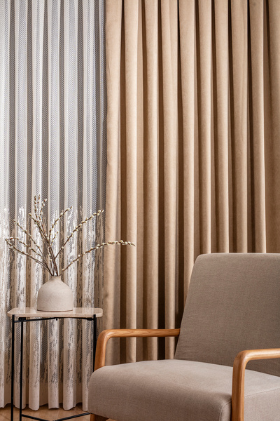 LUNETT HOME Beige Color Is Rare in Velvet (1X2) Pleated Background Curtain Single Wing V12490