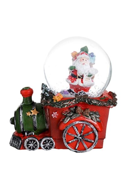 OEM Glob de zăpadă decorativ - Moș Crăciun cu cadouri pe bază de trenuleț roș...