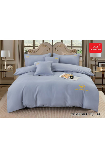 FIONNA.RO Superior Fine Cotton Bed Linen With Royal Embroidery And Elastic - Light Blue