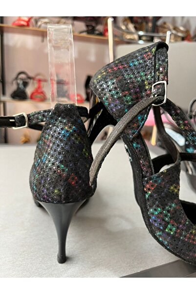 bitangosu Black Background Marble Tone Nubuck Leather 8.5 cm 13 Point Side-Open Model Tango, Dance and Ballroom Shoes