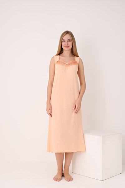 YASAR UNDERWEAR Kadın Dantelli Geniş Askılı Düzrenk Pamuk Gecelik