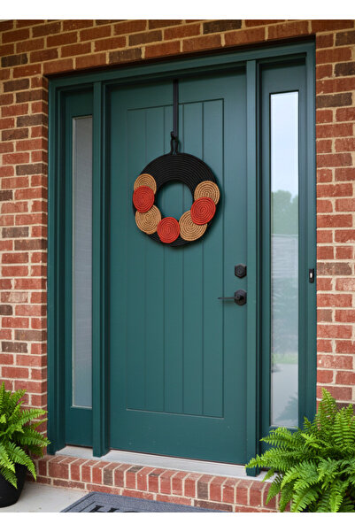 HomeTurko Handmade Jute Door Ornament Wall Decor Bohemian Rustic Style Door Wreath Natural Material 45 cm