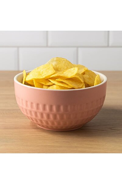 OEM White and pink porcelain bowl with embossed pattern 630 ml