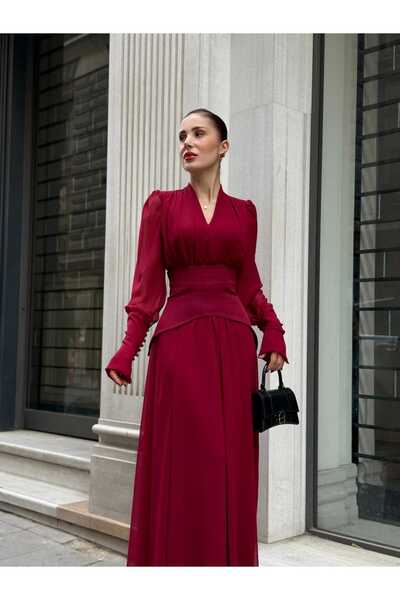 YK FASHION Tül Kuşak Detaylı Elbise