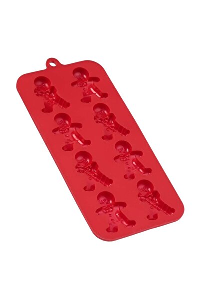 OEM Red silicone baking mold with 8 gingerbread man cavities 21x10.5cm