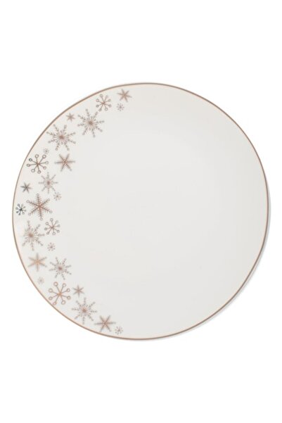 OEM White porcelain plate with golden Christmas snowflakes ø26.5cm