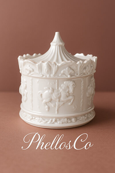 Phellos White Vintage Shiny Carousel Marble Look Decorative Box