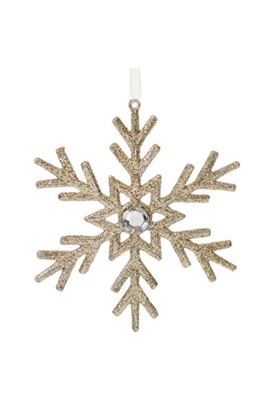 OEM Christmas Tree Ornament - Snowflake, Beige Champagne with Glitter & Strass, 10 cm