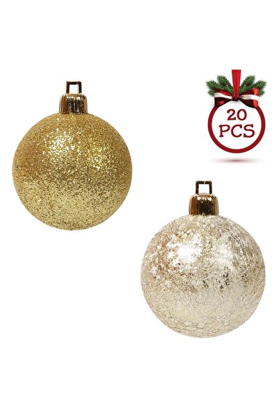 OEM Christmas bauble set, 20 pieces, crackle model, gold/beige color, 3 cm diameter, plastic