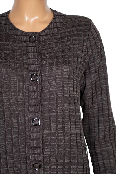 Hermevsim Hesna Women's Nurel Plus Size Winter Square Snap Button Brown Overcoat