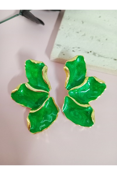 mos&more Brand Model, Green Big Leaf Earrings