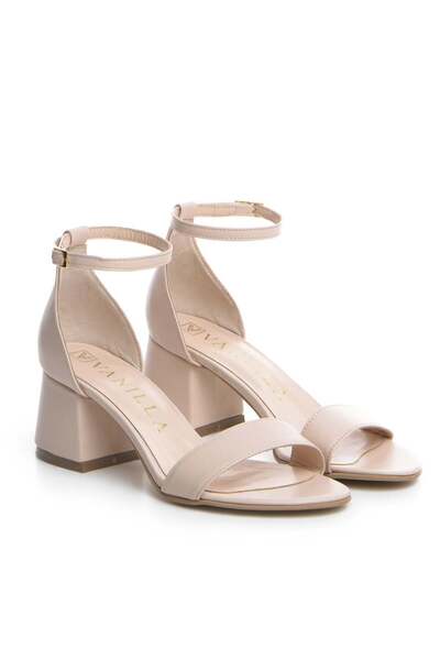 Vanilla Days Vienna Light Beige Leather Sandals with Slim Block Heel, 5cm