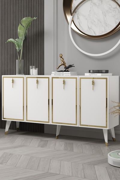 cantek dizayn 8219-32CT KB150 KONSOL,TV ÜNİTESİ BEYAZ-ALTIN