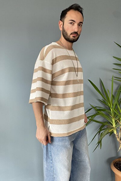Alışveriş Sokağı Oversized Crew Neck Knitted Mint Green Casual T-Shirt