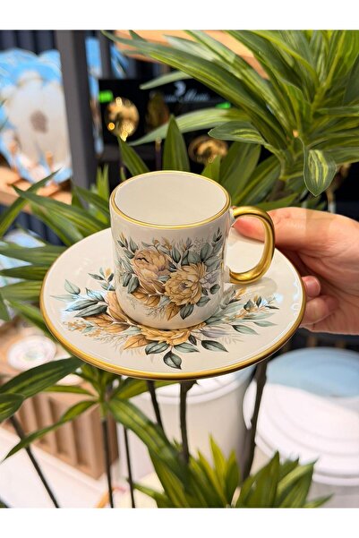 Onedekor 6-Piece Green Flower Coffee Cup Set