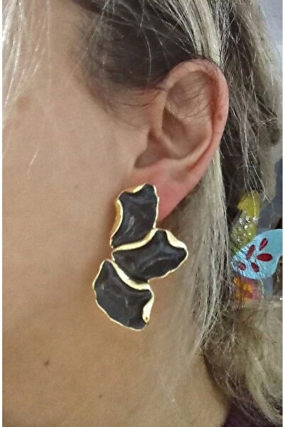 mos&more Brand Model, Black Big Leaf Earrings