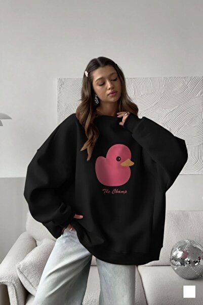GIA - ART Rochie neagră pentru femei guler rotund Swea tricou – Pink Duck cu ...