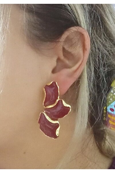 mos&more Brand Model, Burgundy Big Leaf Earrings