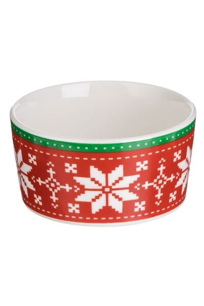 OEM White porcelain bowl with red jacquard Christmas pattern 150ml