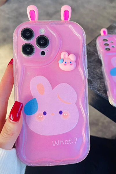 Glazef iPhone 11 Kulaklı Tavşan Tasarımlı Baskılı Kamera Çevresi Korumalı Şef...