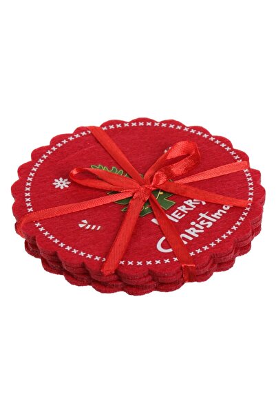 OEM Set of red felt coasters with Christmas tree pattern ø12cm - 4 pcs