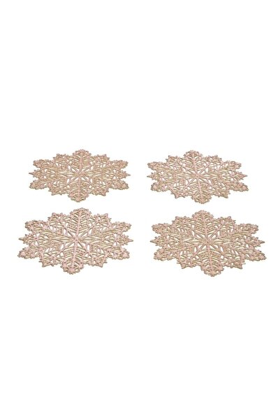 OEM Christmas PVC Coasters Snowflake Pink/Gold for Glasses 10cm - 4 pcs