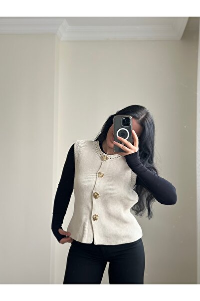 YELZEY BUTİK Gold Buckle Cardigan