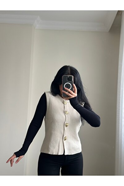 YELZEY BUTİK Gold Buckle Cardigan