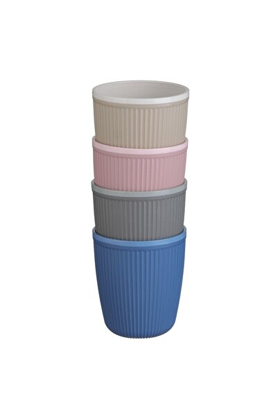 OEM Set of 4 plastic tumblers, striped pattern, assorted colors, 400 ml