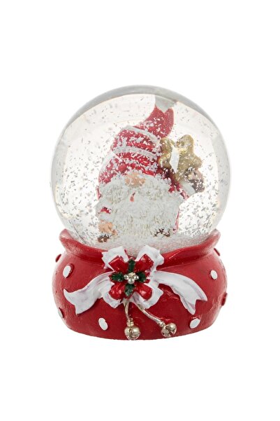 OEM Christmas Decorative Globe Gnome, Red Base with White Ribbon, 4x6 cm, Glass & Ceramic
