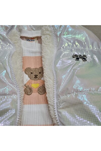 Uğur bebe Girl's Shiny Puffy Vest Set 3-Piece Set – Thick Striped Sweatshirt & Flared Thick Leggings