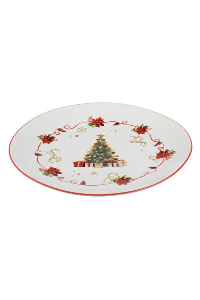 OEM White porcelain plate with Christmas tree & gifts pattern ø26.5cm