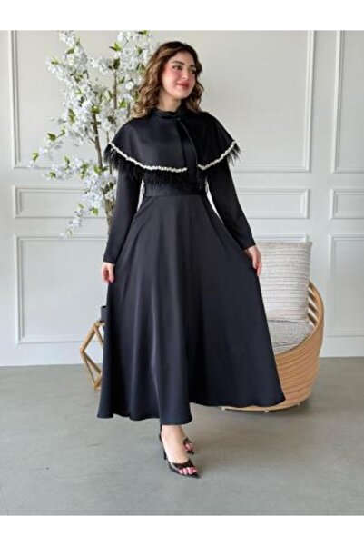 Aljouri Elegant Cape Dress with Delicate Waist Details