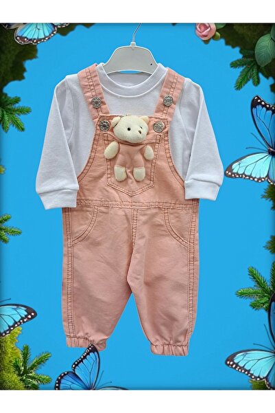 Özgün Baby Ayı Oyuncaklı Paça Lastikli Cep Detaylı Kot Bebek Salopet takım